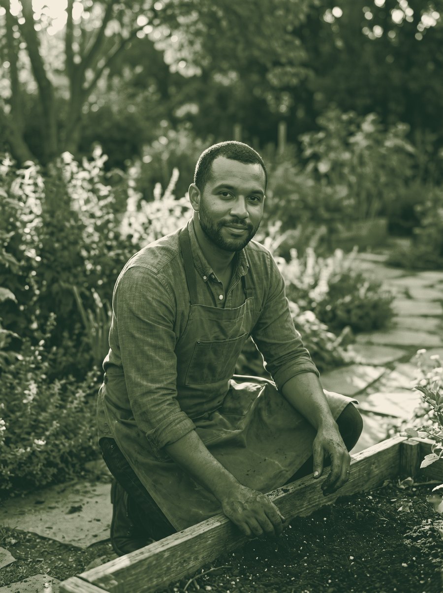 Portrait of Graham Ripple beside a garden bed.