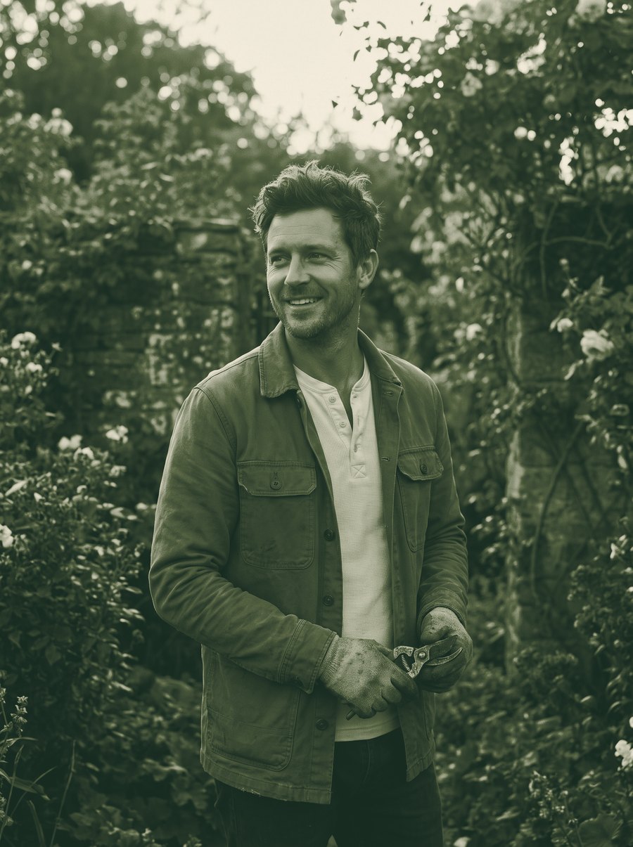 Portrait of Nate Clark in a garden.